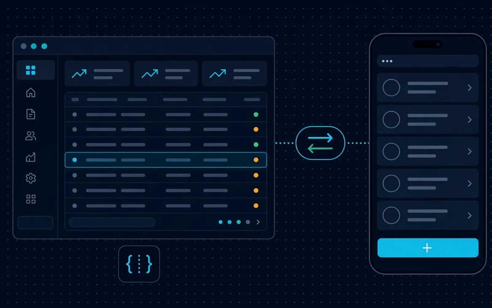 Giao diện quản trị trên web và ứng dụng di động cùng kết nối qua API